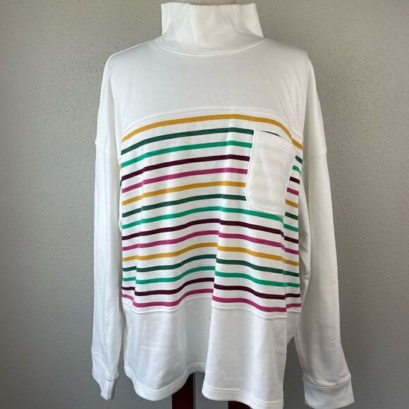 Croft & Barrow Striped White Sweatshirt Size XXL EUC - Picture 1 of 6